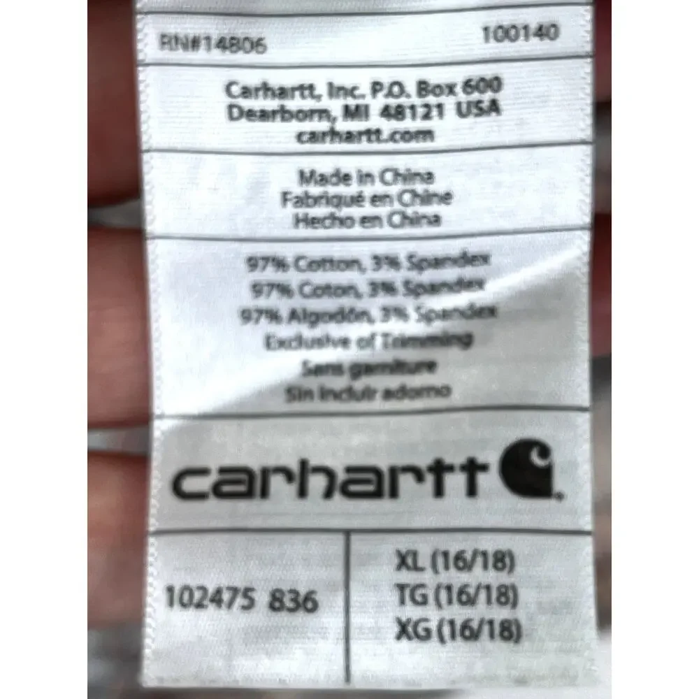 Carhartt Women's Button Up Shirt Roll Tab Sleeves in gray/peach plaid, size XL - Picture 3 of 9
